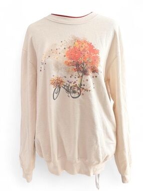 Vintage Country Store Cream Crewneck Sweatshirt Fall Bicycle Scene Medium